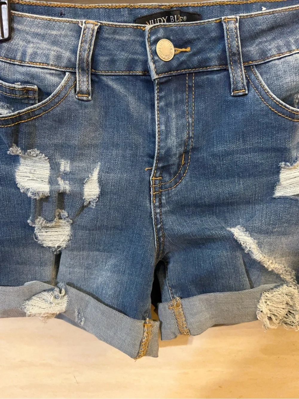 Judy Blue Medium Wash Distressed Cuffed Jean Shorts